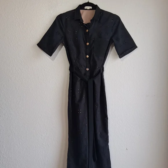 ๐ For Love And Lemons Black Eyelet Lace Cropped Jumpsuit Sz.XS - Picture 2 of 14